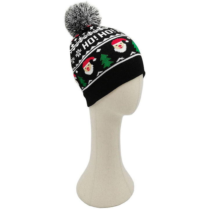 Black Holiday Santa Claus Printed Yarn Pom Pom Beanie Hat. Before running out the door into the cool air, you’ll want to reach for these toasty beanie to keep your hands incredibly warm. Accessorize the fun way with these beanie, it's the autumnal touch you need to finish your outfit in style. Awesome winter gift accessory!