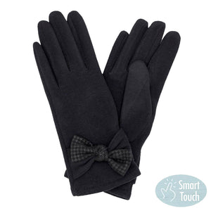 Black Houndstooth Bow Smart Gloves, Comfy & toasty, classic chic designed with a touchscreen compatible fingertip for extra practicality, ensuring you can answer emails without getting frostbite with cozy-looking are the perfect blend of utility and style.  A fashionable eye catcher bow smart gloves, will quickly become one of your favorite accessories, Awesome winter gift accessory!