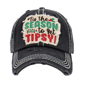 Black  ITS THE SEASON TO GET TIPSY Message Vintage Baseball Cap, embrace the Christmas spirit with these fun cool vintage festive Baseball Cap. it is an adorable baseball cap that has a vintage look, giving it that lovely appearance. Adjustable snapback closure tab with a mesh back and a pre-curved bill. No matter where you go on the beach or summer and Fall party it will keep you cool and comfortable. Suitable this baseball cap during all your outdoor activities like sports and camping!