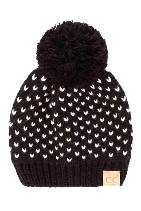 Black Ivory C C Kids Heart Pattern Knit Beanie with Pom, awesome heart pattern design with yarn pom makes it beautiful and keeps your kids standing out with perfect beauty. Wear throughout the winter and cold days to ensure absolute comfortability. Coordinate with any outfit to match the best with perfect warmth and coziness. It Comes in one size winter cap with a pom that fits most head sizes. Enjoy the winter in comfort with this Heart Beanie!