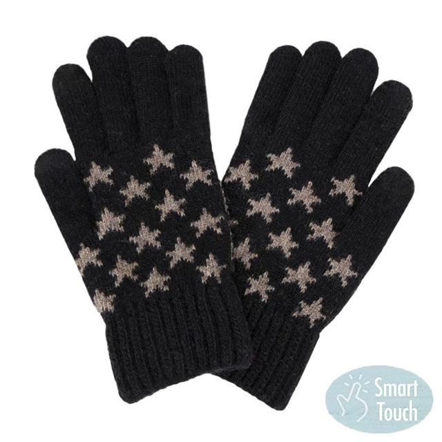 Black Knit Star Smart Gloves, are a smart, eye-catching, and attractive addition to your outfit. These trendy gloves keep you absolutely warm and toasty in the winter and cold weather outside. Accessorize the fun way with these gloves. These Tech-friendly warm gloves will allow you to use your electronic device and they can go with touchscreens, while keeping your fingers covered, swipe away!