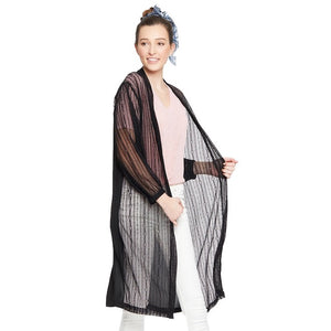 Black Lace Detailed Long Sleeve Sheer Kimono Poncho Open Cardigan Beachwear; wear over your favorite blouse & slacks for a chic stylish look, use over your bathing suit, enjoy the beach or pool. Perfect Birthday Gift, Mother's Day Gift, Anniversary Gift, Beachwear, Thank you Gift, Sheer Cover-Up Kimono, Laced Kimono Cardigan