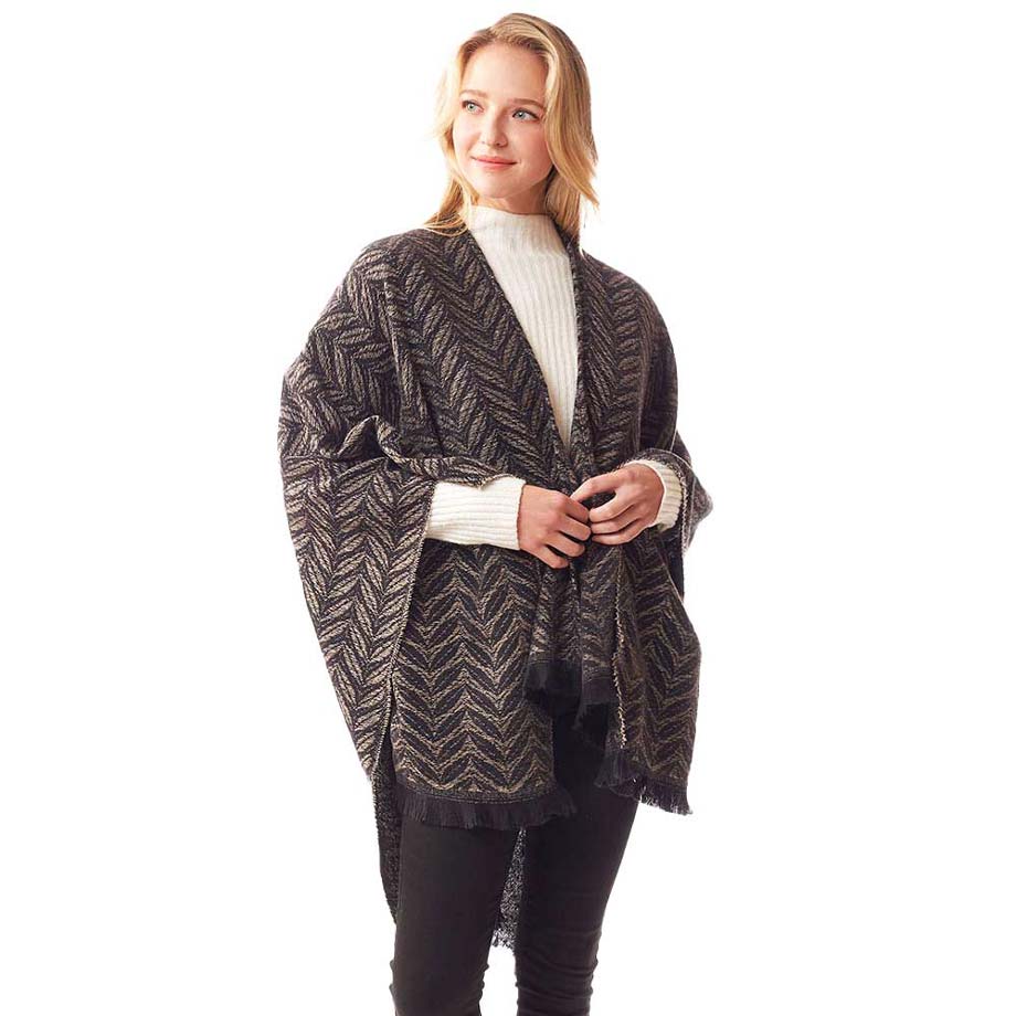 Black Leaf Patterned Soft Poncho, is the perfect accessory for comfort, luxury, and trendiness. You can throw it on over so many pieces elevating any casual outfit! Awesome color variety and eye-catching look will enrich your luxe and glamour to a greater extent. Will surely be one of your favorite accessories. Perfect Gift for Wife, Mom, Birthday, Holiday, Christmas, Anniversary, Fun Night Out. Stay awesome with this beautiful poncho!