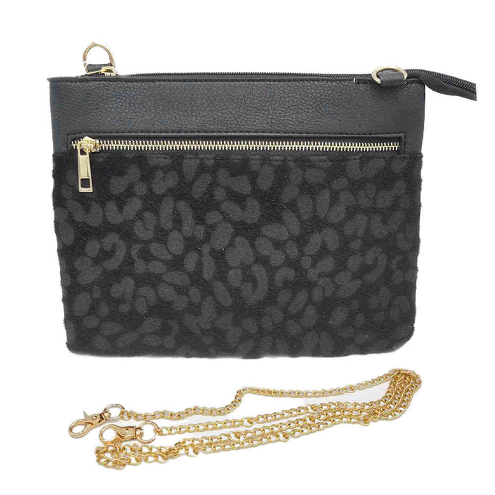 Black Leopard Patterned Accented Faux Leather Crossbody Bag, look like the ultimate fashionista when carrying this small chic bag, great for when you need something small to carry or drop in your bag, Birthday Gift, Valentine's Day Gift, Anniversary Gift, Love You Gift, Mother's Day Gift, Thank you Gift