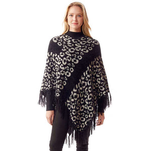 Black Leopard Patterned Poncho, is a luxurious and trendy that enriches your beauty in a greater extent. It's super soft chic capelet which keeps you warm, toasty and so comfortable. You can throw it on over so many pieces elevating any casual outfit! Perfect Gift for Wife, Mom, Birthday, Holiday, Christmas, Anniversary, Fun Night Out. Stay trendy and comfortable!