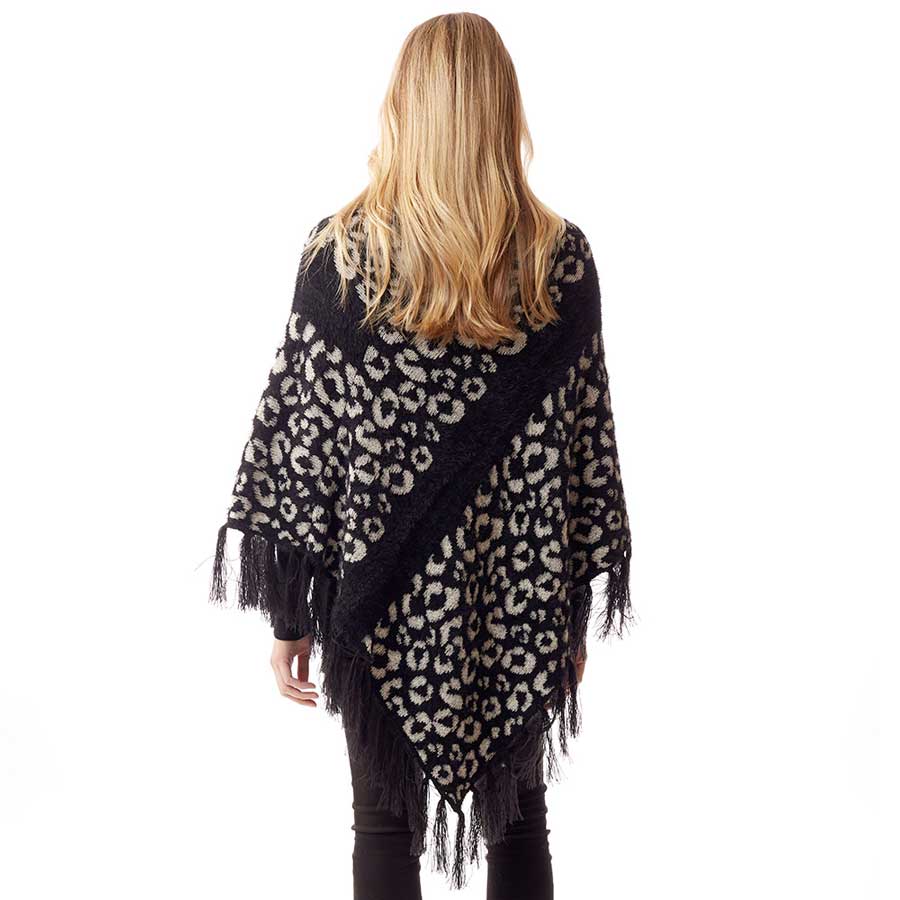 Black Leopard Patterned Poncho, is a luxurious and trendy that enriches your beauty in a greater extent. It's super soft chic capelet which keeps you warm, toasty and so comfortable. You can throw it on over so many pieces elevating any casual outfit! Perfect Gift for Wife, Mom, Birthday, Holiday, Christmas, Anniversary, Fun Night Out. Stay trendy and comfortable!