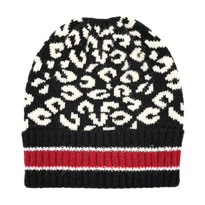 Black Leopard Patterned Striped Cuff Knit Beanie Hat, Before running out the door into the cool air, you’ll want to reach for these toasty beanie to keep your hands incredibly warm. Accessorize the fun way with these beanie, it's the autumnal touch you need to finish your outfit in style. Awesome winter gift accessory!