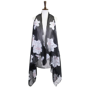 Black Lily Flower Patterned Chiffon Cover Up Vest, The Luxurious, trendy, super soft lightweight Vest top is made of soft and breathable Polyester material. The Flower Patterned Chiffon Vest Cover up with open front design. Perfect Gift for Wife, Birthday, Holiday, Anniversary, Just Because Gift, Fun Night Out.