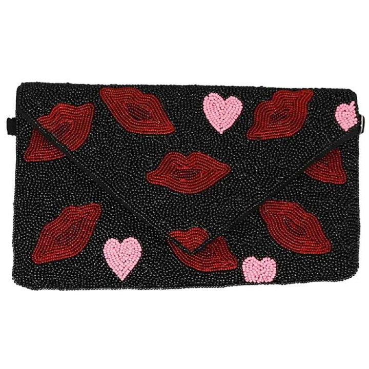 Black Lips And Hearts Seed Beaded Clutch, these beautiful clutch bags are a wonderful accessory for your everyday outfit of your trendy choice! Perfect for the festive season and any occasion specially for Valentine's. These pretty tiny gift Clutch bags are sure to bring a smile to your face.