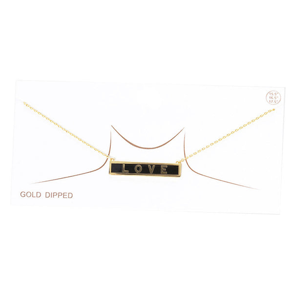 Black Love Gold Dipped Enamel Rectangle Message Pendant Necklace. Beautifully crafted design adds a gorgeous glow to any outfit. Jewelry that fits your lifestyle! Perfect Birthday Gift, Valentine's Gift, Anniversary Gift, Mother's Day Gift, Anniversary Gift, Graduation Gift, Prom Jewelry, Just Because Gift, Thank you Gift.