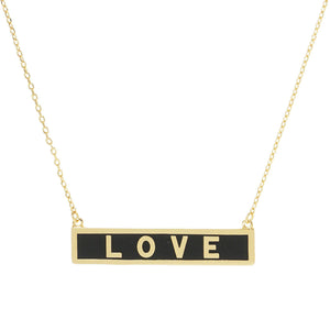 Black Love Gold Dipped Enamel Rectangle Message Pendant Necklace. Beautifully crafted design adds a gorgeous glow to any outfit. Jewelry that fits your lifestyle! Perfect Birthday Gift, Valentine's Gift, Anniversary Gift, Mother's Day Gift, Anniversary Gift, Graduation Gift, Prom Jewelry, Just Because Gift, Thank you Gift.