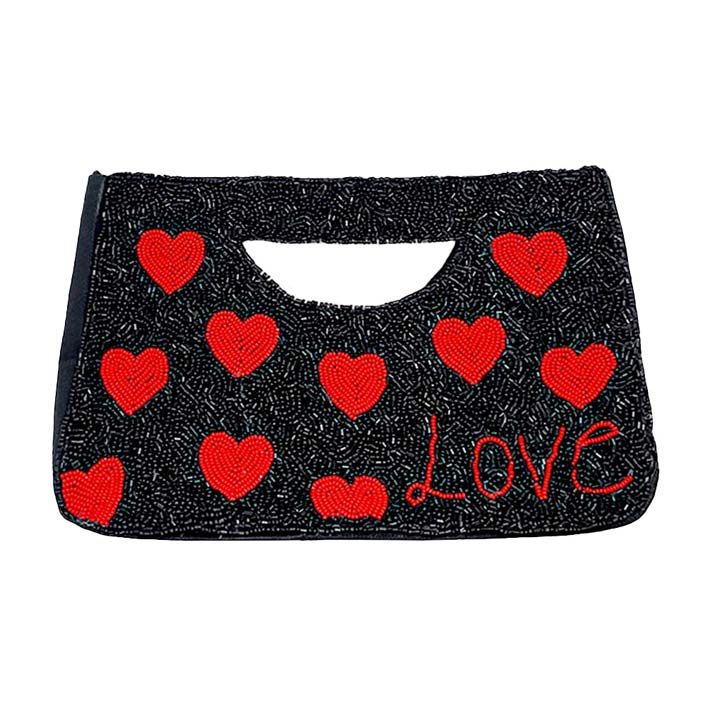 Black Love Heart Patterned Seed Beaded Tote Crossbody Bag, Show your trendy side with this awesome Love Heart tote crossbody bag. The red heart stands for sweet love, and crowning for love means to treasure it. These exquisite heart-tote crossbody bags are sophisticated and enchanting.