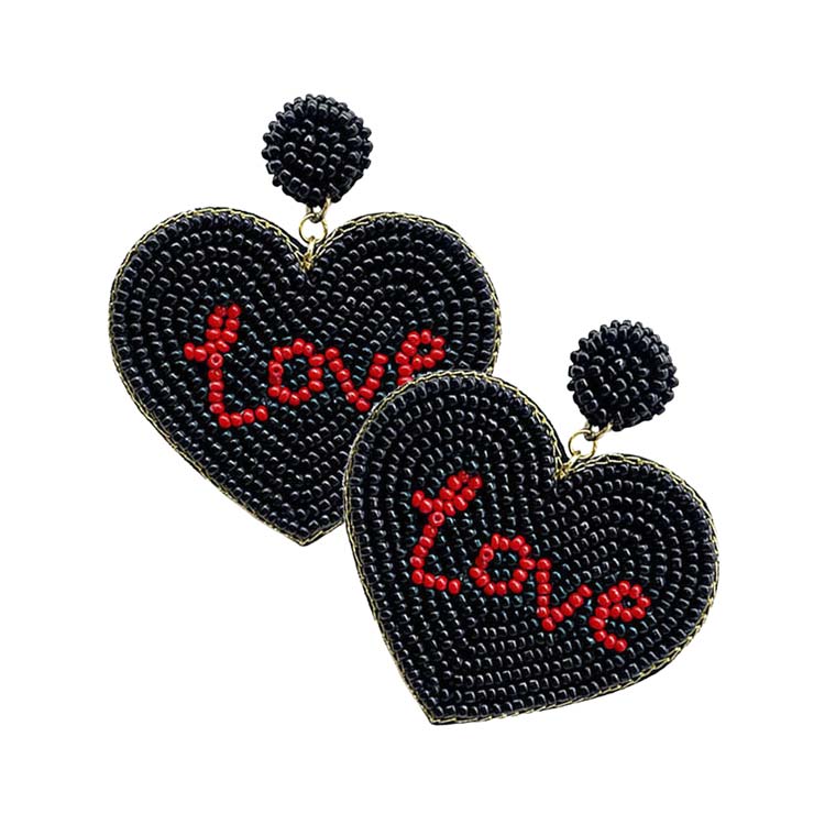 Black Love Message Felt Back Seed Beaded Heart Dangle Earrings, Take your love for accessorizing to a new level of affection with these seed-beaded heart dangle earrings. Wear these lovely earrings to make you stand out from the crowd & show your trendy choice this valentine. The fashion jewelry offers a classy look for a romantic day & night out on the town & makes a thoughtful gift for Valentine's Day.
