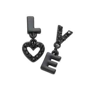 Black Love Rhinestone Message Unbalanced Dangle Earrings, These gorgeous Rhinestone pieces will show your class on any special occasion. Wear these lovely earrings to make you stand out from the crowd & show your trendy choice this valentine. The fashion jewelry offers a classy look for a romantic night out on the town and makes a thoughtful gift for Valentine's Day. Lightweight & easy to wear.