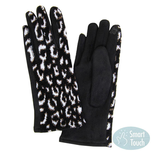 Black Lurex Leopard Pattern Touch Gloves, present you with luxe and comfortable way. It's great to complete your outfit with absolute trendiness and warmth on winter and cold days. Gives your look so much eye-catching texture with Leopard patterned embellishment, This animal themed gloves will allow you to easily use your electronic devices and touchscreens while keeping your fingers covered, and swiping away!