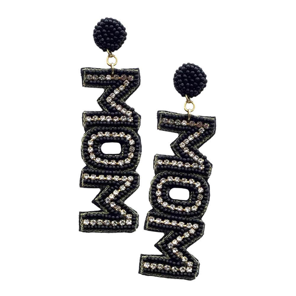 Black MOM Felt Back Rhinestone Beaded Message Dangle Earrings, complete the appearance of elegance and royalty to drag the attention of the crowd on special occasions with this rhinestone embellished mom beaded message dangle earrings. Make your mom feel special with this gorgeous earrings gift. Designed to add a gorgeous stylish glow to any outfit. Show mom how much she is appreciated & loved.