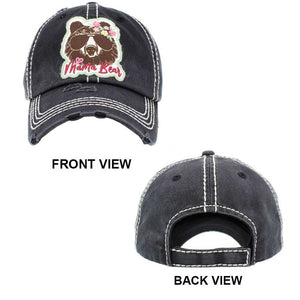 Black Mama Bear Message Vintage Baseball Cap. Fun cool animal themed vintage cap. This peace Mama Bear embroidered baseball cap is made for you. It's fully adjustable and easy to style! Perfect to keep your hair away from you face while exercising, running, playing tennis or just taking a walk outside. Adjustable Velcro strap gives you the perfect fit.