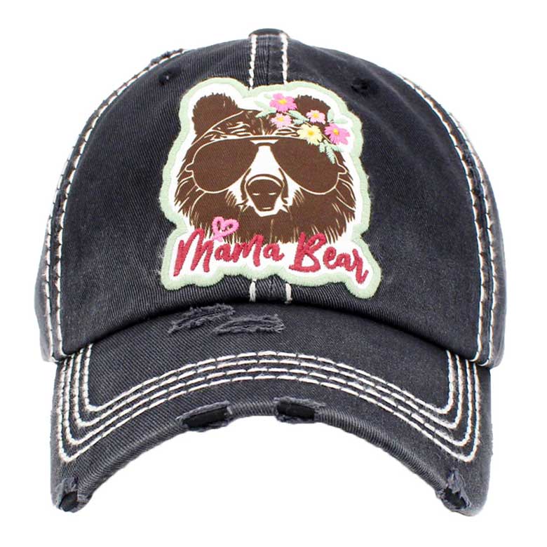 Black Mama Bear Message Vintage Baseball Cap. Fun cool animal themed vintage cap. This peace Mama Bear embroidered baseball cap is made for you. It's fully adjustable and easy to style! Perfect to keep your hair away from you face while exercising, running, playing tennis or just taking a walk outside. Adjustable Velcro strap gives you the perfect fit.