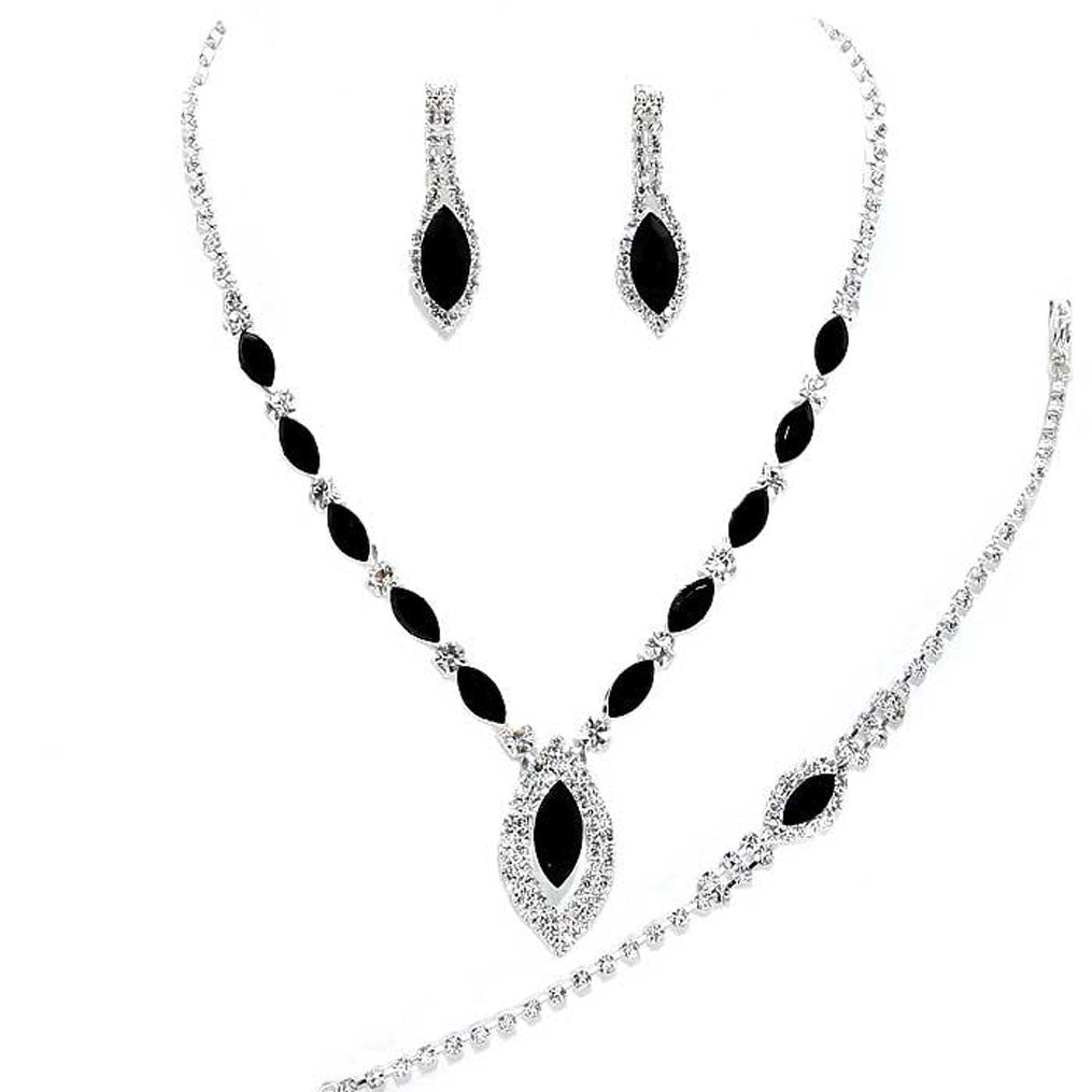 Black Marquise Rhinestone Necklace Jewelry Set. These Necklace jewelry sets are Elegant. Beautifully crafted design adds a gorgeous glow to any outfit. Jewelry that fits your lifestyle! Perfect Birthday Gift, Valentine's Gift, Anniversary Gift, Mother's Day Gift, Anniversary Gift, Graduation Gift, Prom Jewelry, Just Because Gift, Thank you Gift.