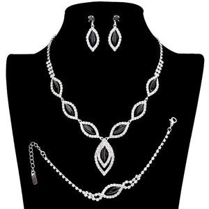 Black Marquise Rhinestone Necklace Jewelry Set. Stunning jewelry sets suits any style and occasion wear over your favorite tops and dresses this season!  Adds the perfect accent to your wardrobe. A timeless treasure designed to accent the neckline adds a gorgeous stylish glow to any outfit style, jewelry that fits your lifestyle! This rhinestone jewelry set piece is versatile and goes with practically anything! A fabulous gift, ideal for your loved one or yourself.