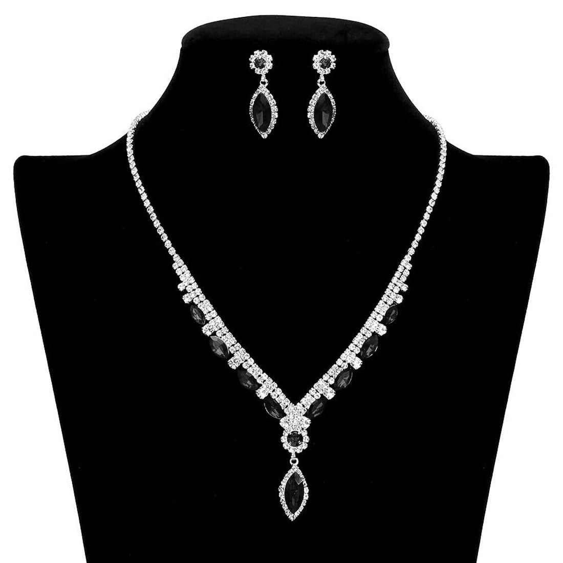 Black Marquise Stone Accented Rhinestone Necklace. Get ready with these Rhinestone Necklace, put on a pop of color to complete your ensemble. Perfect for adding just the right amount of shimmer & shine and a touch of class to special events. Perfect Birthday Gift, Anniversary Gift, Mother's Day Gift, Graduation Gift, Valentine’s Day gift or any special occasion.