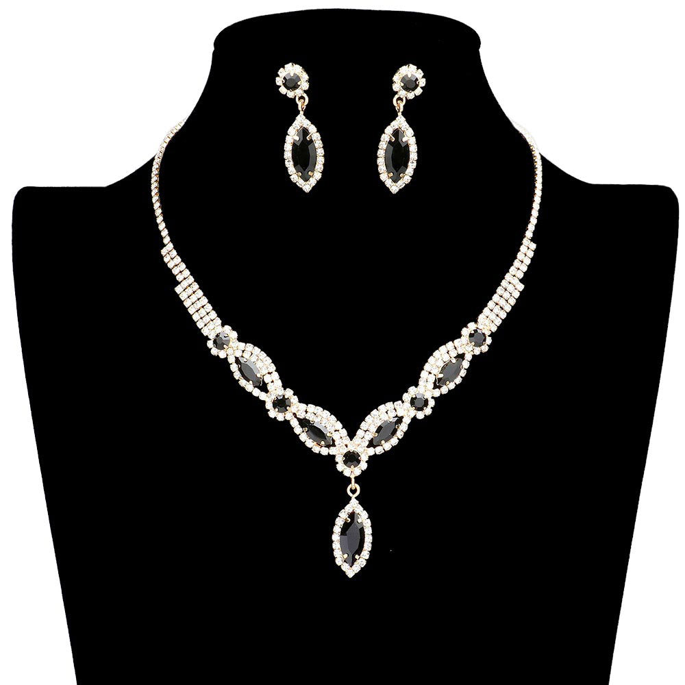 Black Marquise Stone Accented Rhinestone Necklace, These gorgeous stone-accented jewelry sets will show your perfect beauty & class on any special occasion. The elegance of these stones goes unmatched. Great for wearing at a party! Perfect for adding just the right amount of glamour and sophistication to important occasions. These classy marquise rhinestone jewelry sets are perfect for parties, weddings, and evenings. Awesome gift for birthdays, anniversaries, Valentine’s Day, or any special occasion.