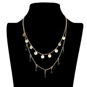 Black Metal Disc Teardrop Bead Station Double Layered Necklace, Simple sophistication gives a lovely fashionable glow to any outfit style. Simple sophistication, dazzling polished, is a timeless beauty that makes a notable addition to your collection, designed to enhance the neckline and add a gorgeous attractive shine to any clothing style. Perfect Birthday Gift, Anniversary Gift, Mother's Day Gift, Just Because Gift or Any Other Events.