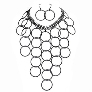 Black Metal Multi Hoop Link Bib Necklace. These gorgeous bib necklace pieces will show your class in any special occasion. The elegance of these Stone goes unmatched, great for wearing at a party! stunning jewelry set will sparkle all night long making you shine like a diamond. Perfect jewelry to enhance your look. Awesome gift for birthday, Anniversary, Valentine’s Day or any festive occasion.