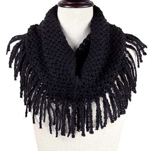 Black Mini Tube Fringe Scarf, This comfortable scarf features a mini tube look available in a variety of bold colors. Full and versatile, this cute scarf is the perfect and cozy accessory to keep you warm and stylish. on trend & fabulous, a luxe addition to any cold-weather ensemble. You will always look chic and elegant wearing this feminine pieces. Great for everyday use in the chilly winter to ward against coldness. Awesome winter gift accessory!