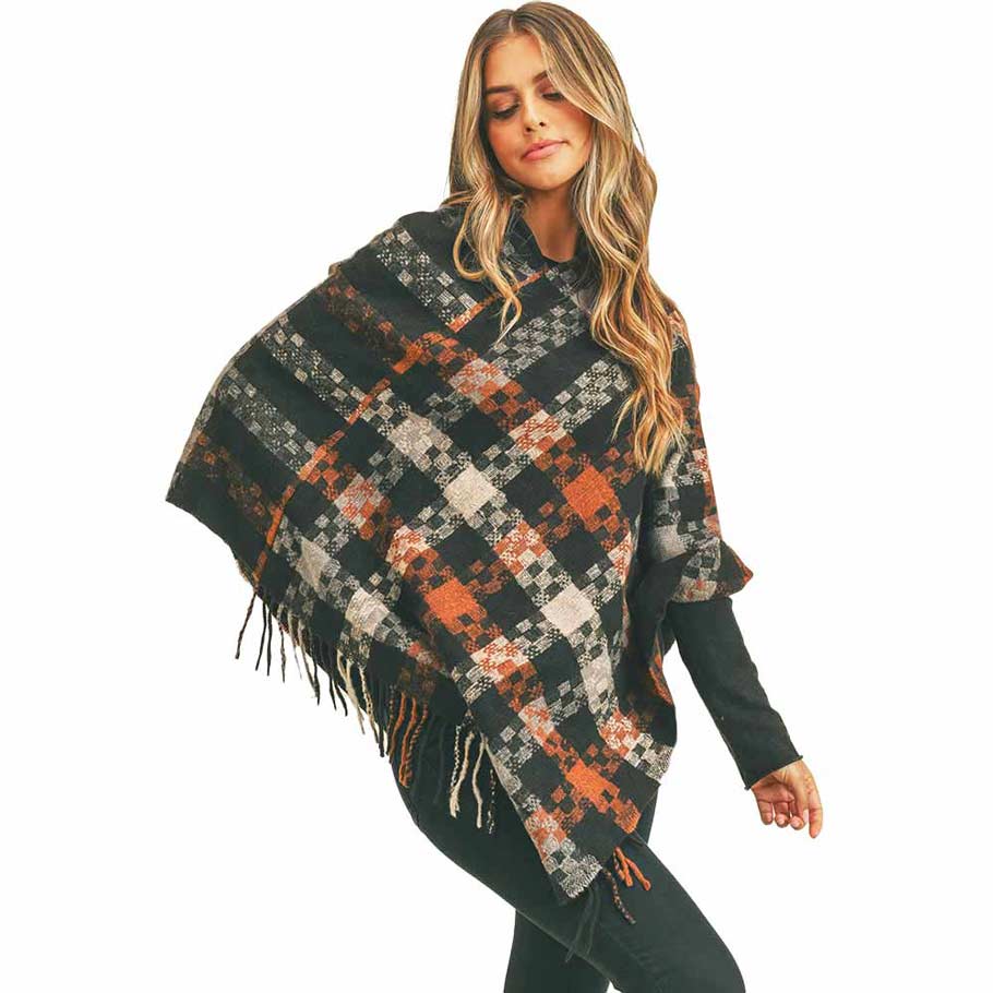 Black Multi Color Pixel Check Poncho, adds gorgeousness and confidence in your beauty. Lightweight and Breathable Fabric, Comfortable to Wear. Suitable for any Occasions in Spring, Summer, and Autumn. It fits with any outfit and any place. Perfect gift for Wife, Mom, Birthday, Holiday, Christmas, Anniversary, Fun night out. Make your moment stylish and attractive.