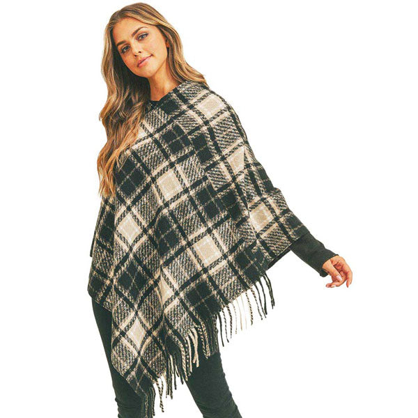 Black Multi Plaid Poncho. This kimono poncho is lightweight and soft brushed exterior fabric that make you feel more warm and comfortable. Cute and trendy Plaid Vest for women. Great for dating, hanging out, daily wear, vacation, travel, shopping, holiday attire, office, work, outwear, fall, spring or early winter. Perfect Gift for Wife, Mom, Birthday, Holiday, Anniversary, Fun Night Out.