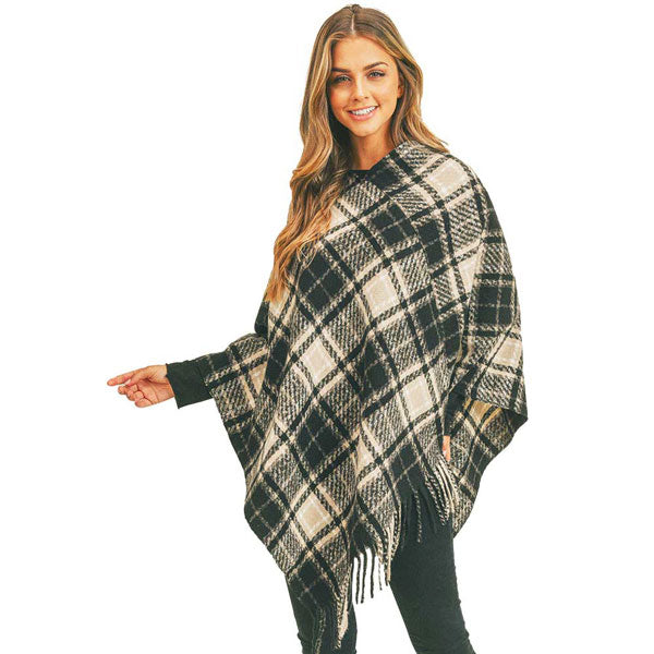Black Multi Plaid Poncho. This kimono poncho is lightweight and soft brushed exterior fabric that make you feel more warm and comfortable. Cute and trendy Plaid Vest for women. Great for dating, hanging out, daily wear, vacation, travel, shopping, holiday attire, office, work, outwear, fall, spring or early winter. Perfect Gift for Wife, Mom, Birthday, Holiday, Anniversary, Fun Night Out.