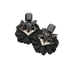 Black Multi Stone Embellished Fabric Cluster Earrings, Look like the ultimate fashionista with these cluster earrings! Add something special to your outfit! multi stone and sparkling clusters give these earrings an elegant look. The beautifully crafted stone design adds a gorgeous glow to any outfit to make you stand out and more confident. These earrings pair perfectly with any ensemble from business casual, to a night out on the town or a black-tie party.