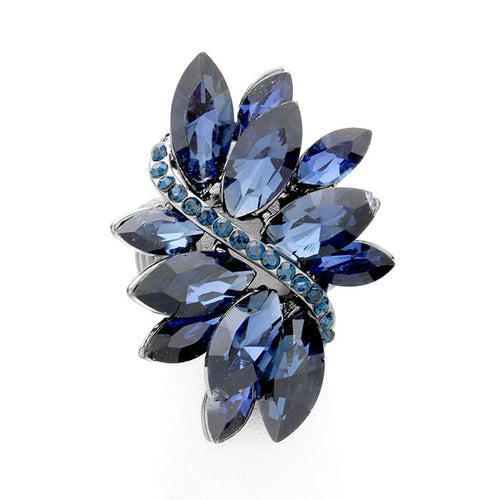 Marquise Crystal Cluster Stretch Ring - Navy