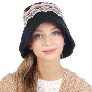 Black Nordic Pattern Knitted Bucket Hat, is a beautifully designed Nordic pattern that enriches your attire and amps up your outlook in an attractive way. Have fun and look Stylish anywhere outdoors. Great for covering up when you are having a bad hair day. Perfect for protecting you from the sun, rain, wind, snow, beach, pool, camping, or any outdoor activities. Accent your confidence and beauty with this beautiful bucket hat.
