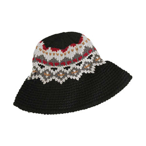 Black Nordic Pattern Knitted Bucket Hat, is a beautifully designed Nordic pattern that enriches your attire and amps up your outlook in an attractive way. Have fun and look Stylish anywhere outdoors. Great for covering up when you are having a bad hair day. Perfect for protecting you from the sun, rain, wind, snow, beach, pool, camping, or any outdoor activities. Accent your confidence and beauty with this beautiful bucket hat.