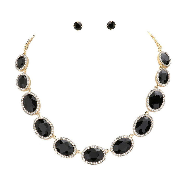 Black Oval Stone Link Evening Necklace, this gorgeous jewelry set will show your class on any special occasion. The elegance of these stones goes unmatched, great for wearing on any special occasion! Stunning jewelry set will sparkle all night long making you shine like a diamond on special occasions.