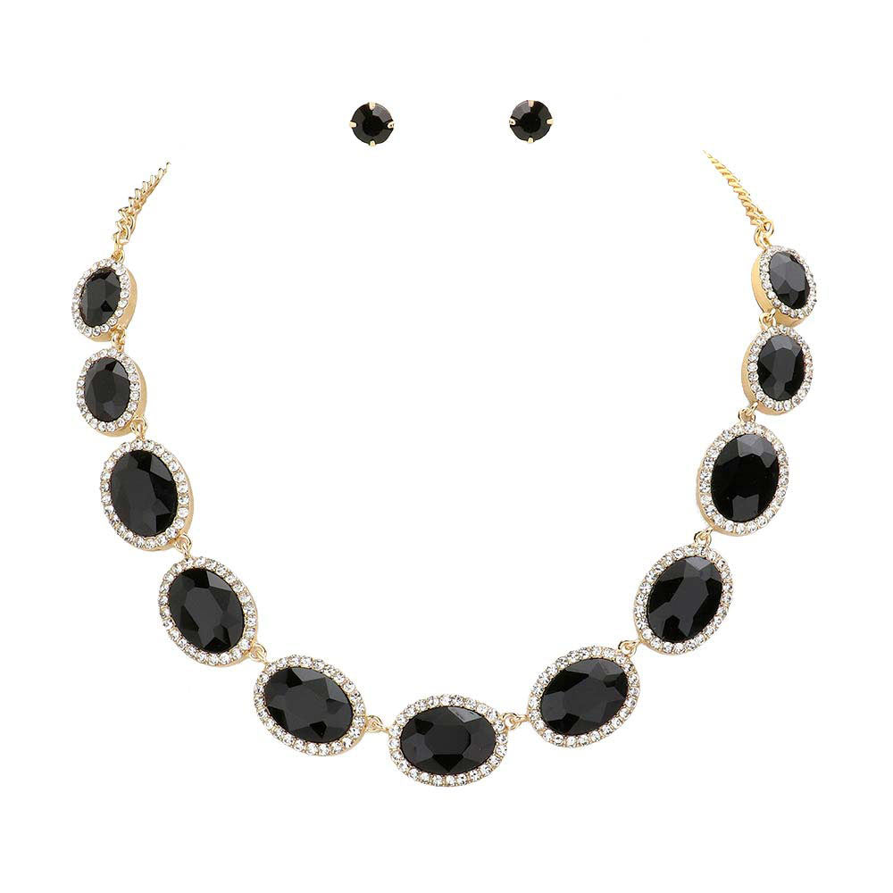 Black Oval Stone Link Evening Necklace, this gorgeous jewelry set will show your class on any special occasion. The elegance of these stones goes unmatched, great for wearing on any special occasion! Stunning jewelry set will sparkle all night long making you shine like a diamond on special occasions.