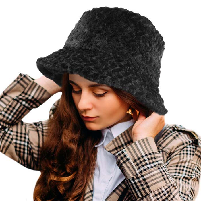 Black Patterned Faux Fur Solid Bucket Hat, This Patterned Faux Fur Solid bucket hat is nicely designed and a great addition to your attire. Perfect for protecting you from the wind, snow, beach, pool, camping, or any outdoor activities in cold weather. This classic style is lightweight and practical, perfect for all occasions at lunches, picnics, evening dinner parties or barbeques. Perfect gift for Birthdays, Christmas, Stocking stuffers, Secret Santa, holidays, anniversaries, Valentine's Day, etc.