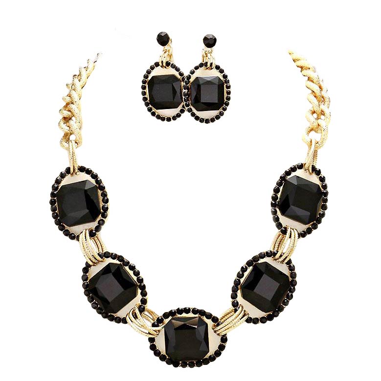Black Pave Trim Glass Crystal Link Necklace Wear together or separate according to your event, versatile enough for wearing straight through the week, perfectly lightweight for all-day wear, coordinate with any ensemble from business casual to everyday wear, the perfect addition to every outfit. Perfect Birthday Gift, Anniversary Gift, Mother's Day Gift, Graduation Gift, Prom Jewelry, Just Because Gift, Thank you Gift.