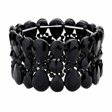 Black Pear Crystal Floral Rhinestone Stretch Evening Bracelet, this Crystal Stretch Bracelet sparkles all around with it's surrounding round stones, stylish stretch bracelet that is easy to put on, take off and comfortable to wear. It looks modern and is just the right touch to set off LBD. Jewelry offers a wide variety of exquisite jewelry for your Party, Prom, Pageant, Wedding, Sweet Sixteen, and other Special Occasions!