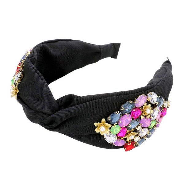 Black Pearl Centered Flower Multi Stone Twisted Headband, the combination of stone sewn on an oversized headband will make you feel glamorous. An outstanding accessory for ladies, birthdays, weddings, festivals, ceremonies, gifts, and other daily activities or special occasions. Due to this, all eyes are fixed on you.