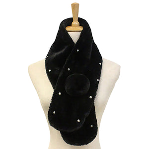 Black Pearl Embellished Faux Fur Pom Pom Pull Through Scarf, accent your look with this soft, highly versatile plaid scarf. A rugged staple brings a classic look, adds a pop of color & completes your outfit, keeping you cozy & toasty. Perfect Gift Birthday, Holiday, Christmas, Anniversary, Valentine's Day
