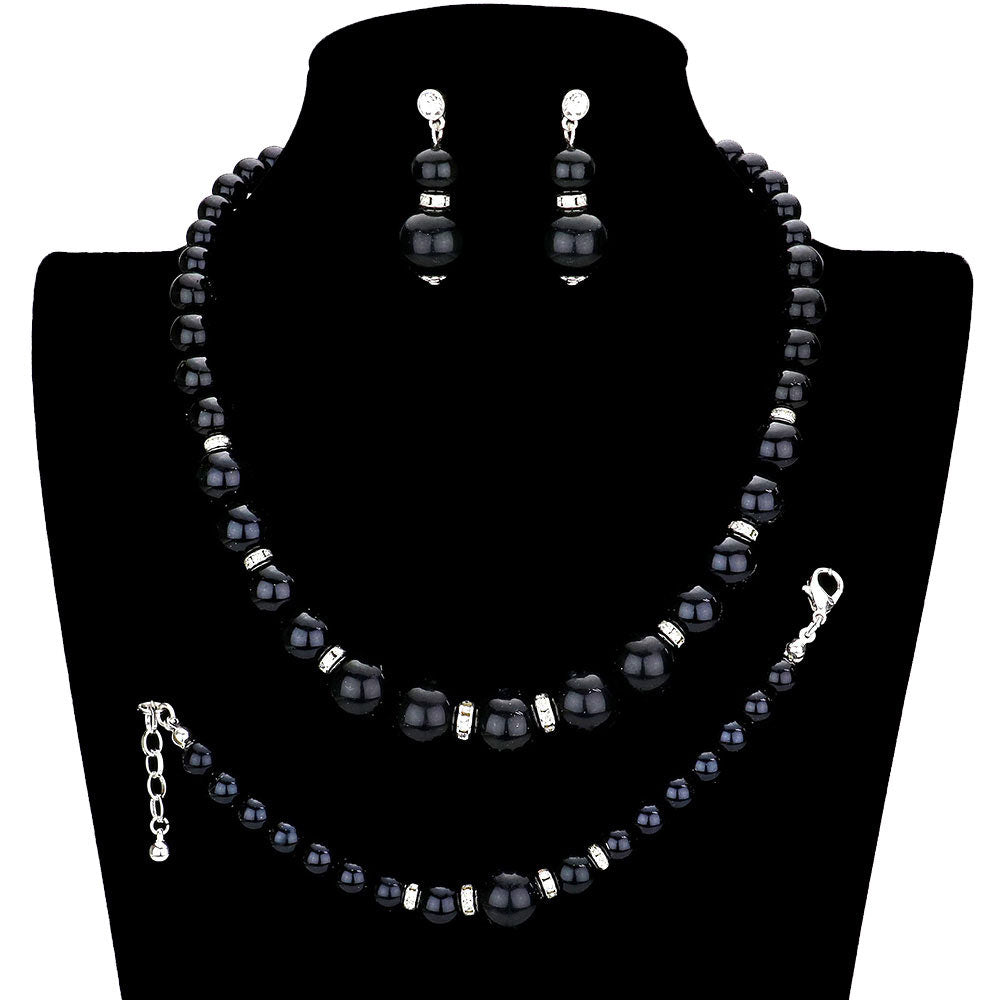 Black Pearl Necklace Bracelet Set, these gorgeous Pearl bracelets and necklaces will show your class on any special occasion with ultimate luxe. Look like the ultimate fashionista with this jewelry set! Add something special to your outfit this season and year-round with different color combinations!  The elegance of these pearls goes unmatched, great for wearing at a party! Perfect jewelry to enhance your look with a glow.