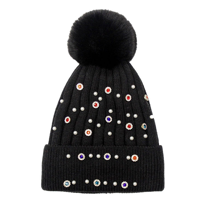 Black Pearl Stone Embellished Detail Pom Pom Beanie Hat. Before running out the door into the cool air, you’ll want to reach for these toasty beanie hats to keep your hands incredibly warm. Accessorize the fun way with these beanie hats, it's the autumnal touch you need to finish your outfit in style. Awesome winter gift accessory!