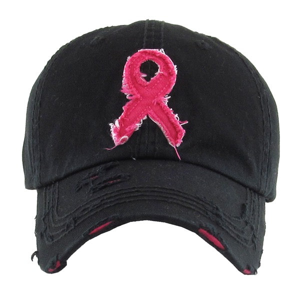 Pink Pink Ribbon Vintage Distressed Pink Ribbon Baseball Cap, comfy cap great for a bad hair day, pull your ponytail thru the back, great for keeping your hair away from face while exercising, running, playing sports or taking a walk. Perfect Birthday Gift, Mother's Day Gift, Anniversary Gift, Thank you Gift, Graduation