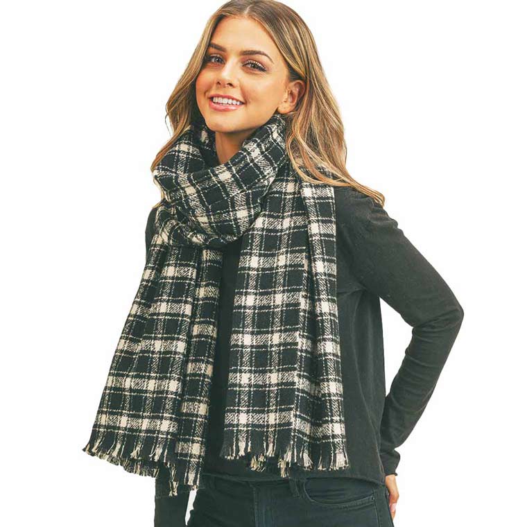 Black Plaid Check Lurex Oblong Scarf, is luxurious and trendy. The oblong shape makes this scarf a perfect choice that can be worn in many ways. Perfect Gift for Wife, Mom, Birthday, Holiday, Christmas, Anniversary, Fun Night Out. Its softness, comfortability and color variation make it unique. Its a perfect choice for saving you from cold days outing. Enjoy the season!