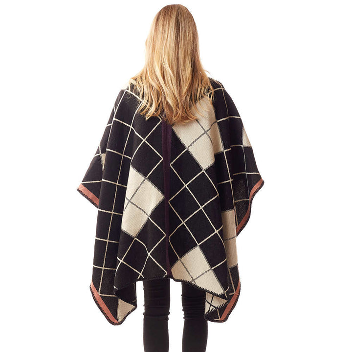 Plaid Check Patterned Stitch Ruana Shawl Vest Poncho, the perfect accessory, luxurious, trendy, super soft chic capelet, keeps you warm & toasty. You can throw it on over so many pieces elevating any casual outfit! Perfect Gift Birthday, Holiday, Christmas, Anniversary, Wife, Mom, Special Occasion