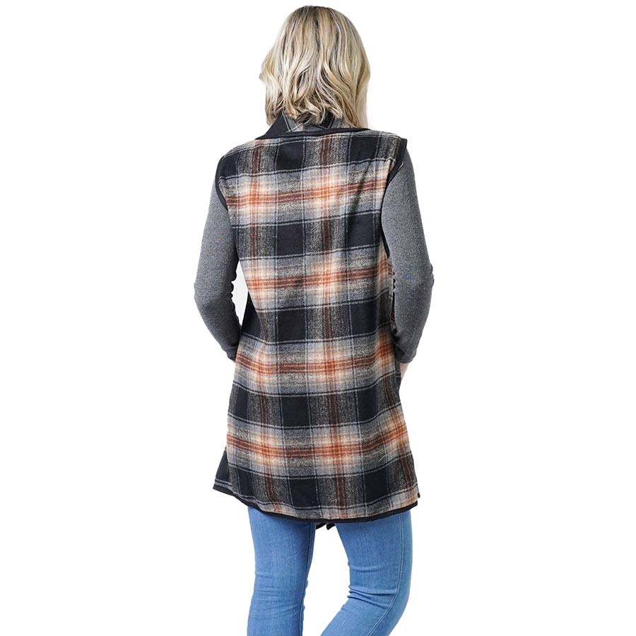 Black Plaid Check Vest With Pocket, is a lightweight and soft brushed exterior fabric that makes you feel more warm and comfortable this winter and cold days out. A cute and trendy Plaid Vest makes your look absolutely gorgeous. Great for dating, hanging out, daily wear, vacation, travel, shopping, holiday attire, office, work, outwear, fall, spring, or early winter. A perfect gift for Wife, Mom, Birthday, Holiday, Anniversary, or Fun Night Out.