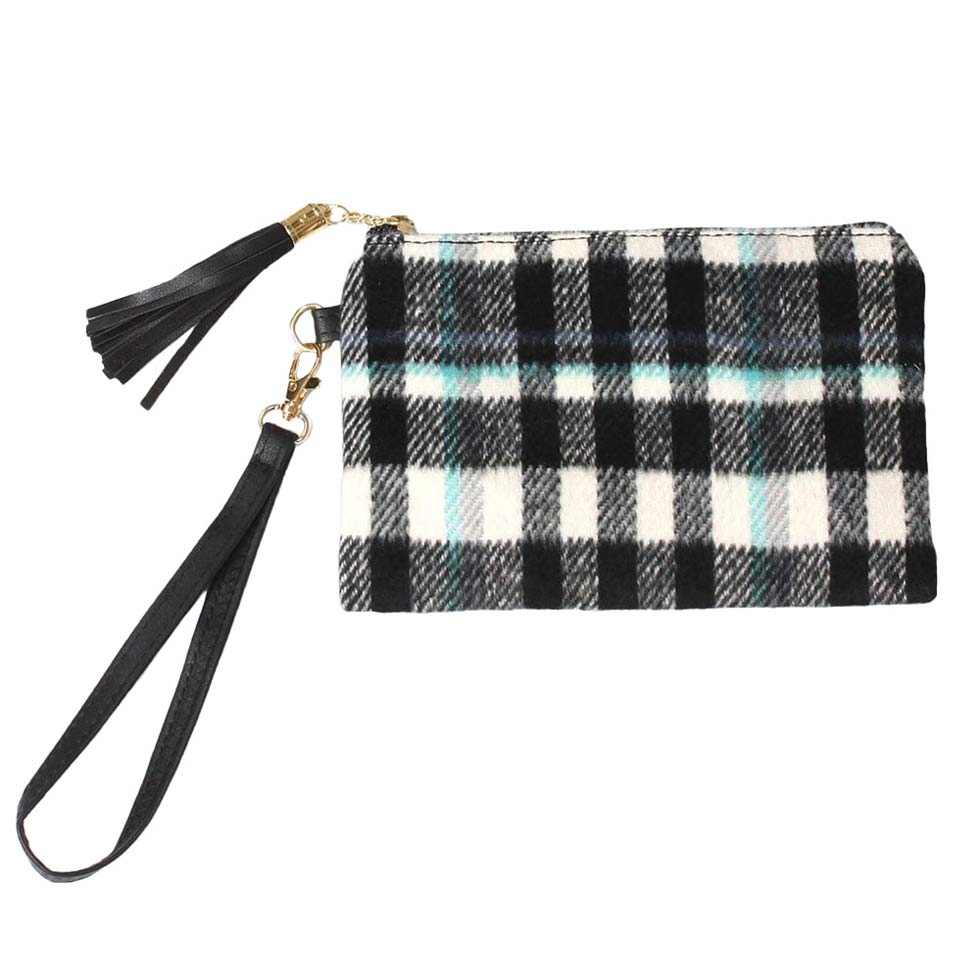 Black Plaid Check Wristlet Pouch Bag, looks like the ultimate fashionista while carrying this trendy bag! Enhance your confidence and make your perfect choice from different and beautiful colors.  It's a beautiful gift and necessary accessory for your friends, family, and yourself. Keep your necessary things without any hassle and go comfortably!